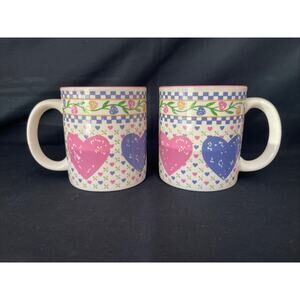 Vintage 1986 Hearts Delight Collection Pastel Heart Coffee Mug Lot